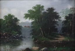 Cot, G. -19.Jh.- Idyllische Flusslandschaft, Öl auf Leinwand, Craquelé, Signatur unten links wohl s