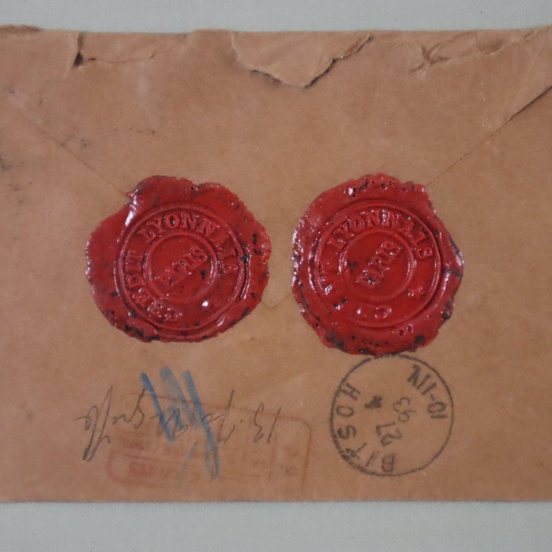 Alte Briefumschläge mit Siegeln - Ende 19.Jh., 2x mit roten Siegeln "Credit Lyonnais Paris" (2+5),  - Bild 4 aus 5