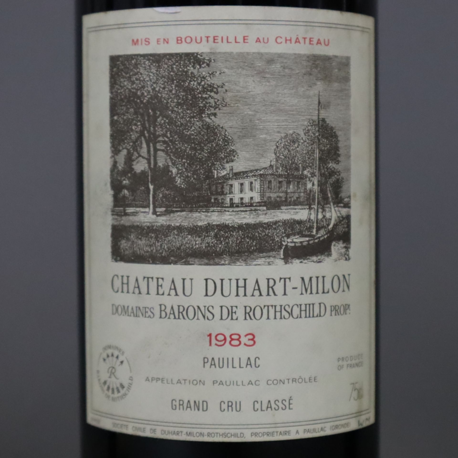 Weinkonvolut - 3 Flaschen, davon 1 Flasche Château Duhart Milon Domaines Barons de Rothschild 1983, - Bild 4 aus 6