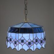 Deckenlampe im Tiffany-Stil - 10-eckiger Glasschirm in blauen und lilafarbenen Tönen, Bleibänder, s