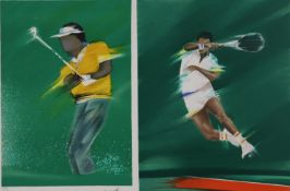 Spahn, Victor (*1949 Paris) - Zwei Farblithografien, jeweils signiert, 1x Der Tennisspieler, num.21