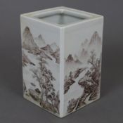 Vierkantvase - China, 20. Jh., alle vier Seiten mit monochromer Shan-shui-Landschaftsmalerei, 1 x S