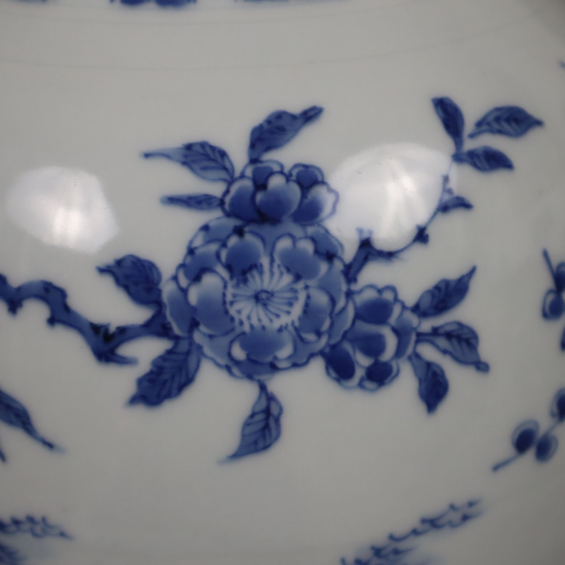 Blau-weiße Vase - China, frühe Qing-Dynastie, Porzellan, umlaufend in Unterglasurblau bemalt mit Bl - Bild 9 aus 10