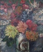 Nägele, Otto Ludwig (1880-München-1952) - Farbenfroher Sommerblumenstrauß in asiatischer Drachenvas