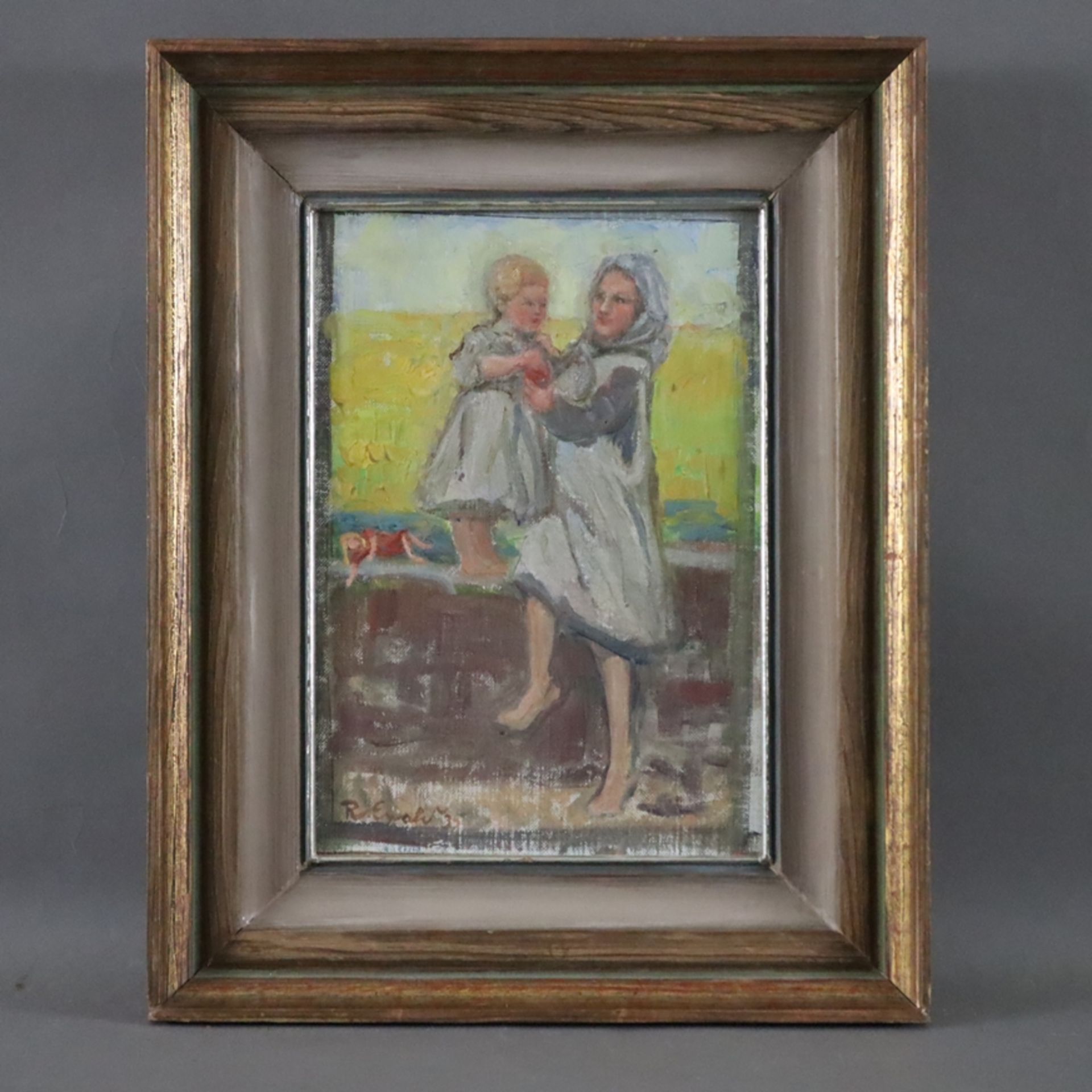 Ewald, Reinhold (1890 - Hanau - 1974) - Junge Bäuerin mit Tochter spielend, Öl/Leinwand auf Holzpla - Bild 7 aus 7