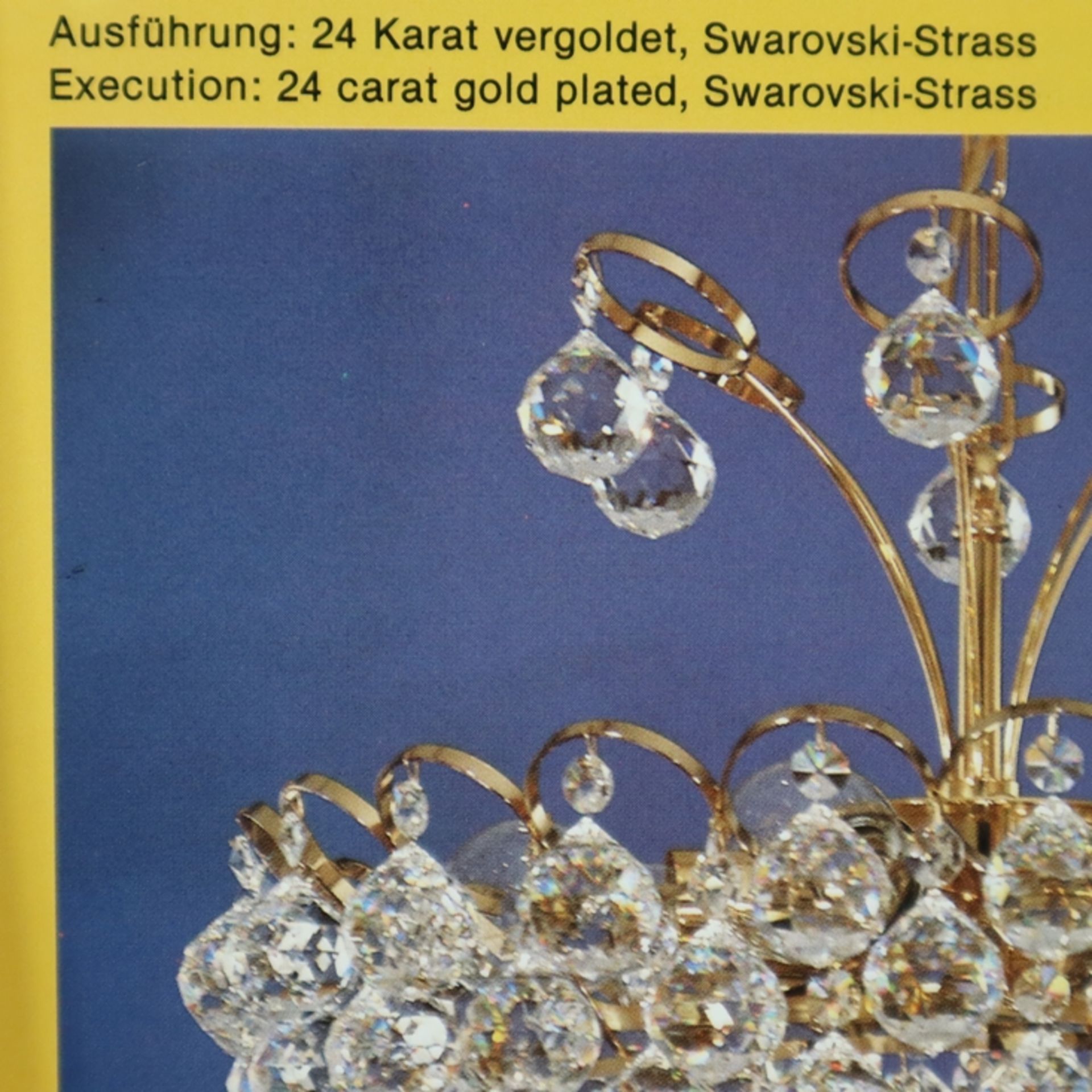 Prunkvoller Deckenlüster mit Swarovski-Kristallen - Metallgestell 24 Karat vergoldet, Kristallglasb - Bild 9 aus 10