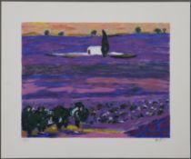 Yaskil, Amos (*1936 Haifa) - Lavendelfeld, Farbsiebdruck, in Blei signiert und num. 15/250, Darstel