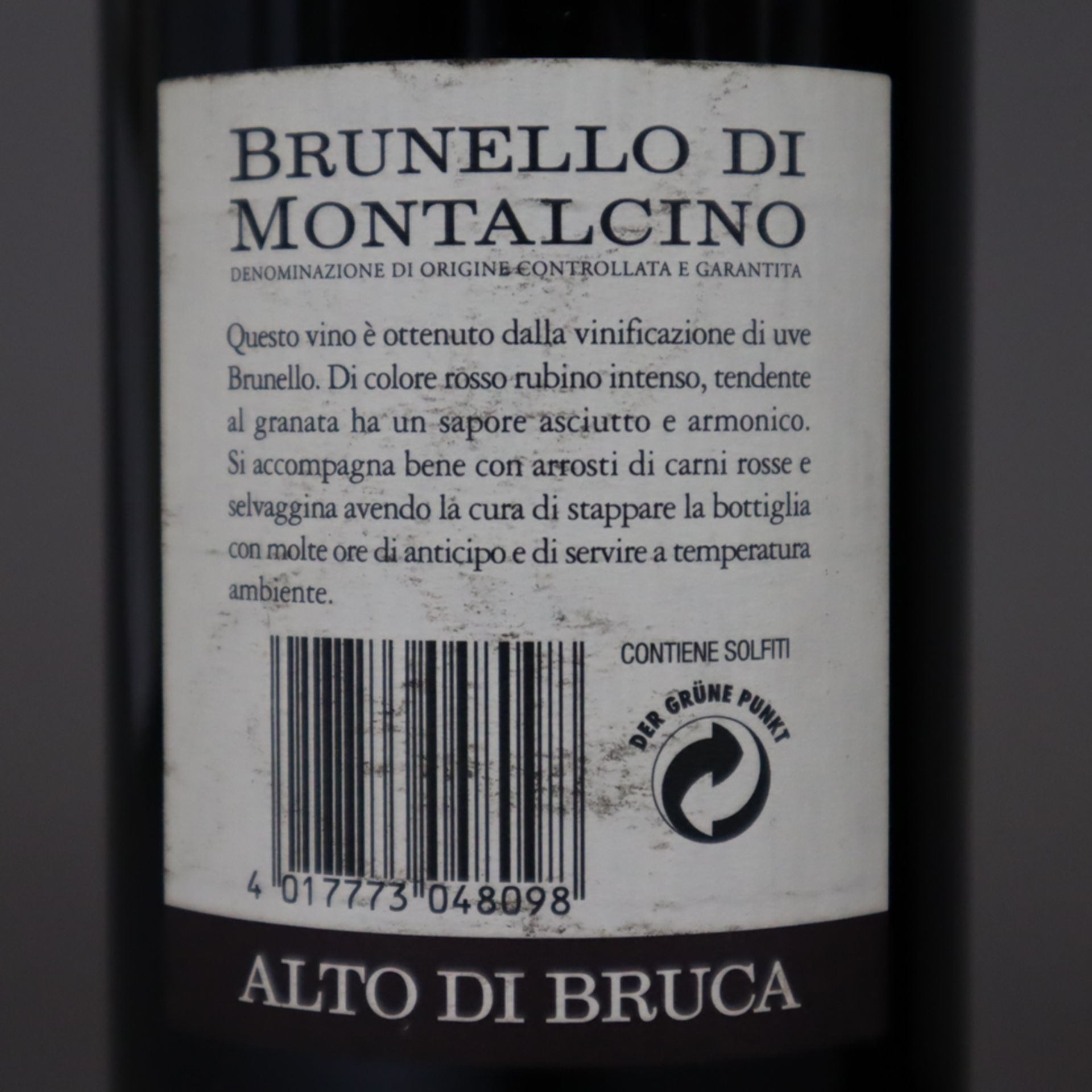 Weinkonvolut - 2 Flaschen, davon 1 Flasche Brunello di Montalcino, Alto di Bruca 2000, 1 Flasche Br - Bild 7 aus 8