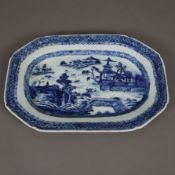 Kleine achteckige Platte - Porzellan, China, Qing-Dynastie, Exportware, unterglasurblaue Malerei im