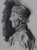 Happ, Jakob (1861 - Frankfurt/M.- 1936) - Profilbild eines hessischen Bauern, Kohlezeichnung, im Pa