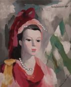 Laurencin, Marie (1883-1956, nach) - "Portrait de femme en rouge", Farbholzschnitt nach dem gleichn