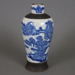 Balustervase - China, späte Qing-Dynastie, fein bemalt mit Landschaftsdekor in Unterglasurblau, bra