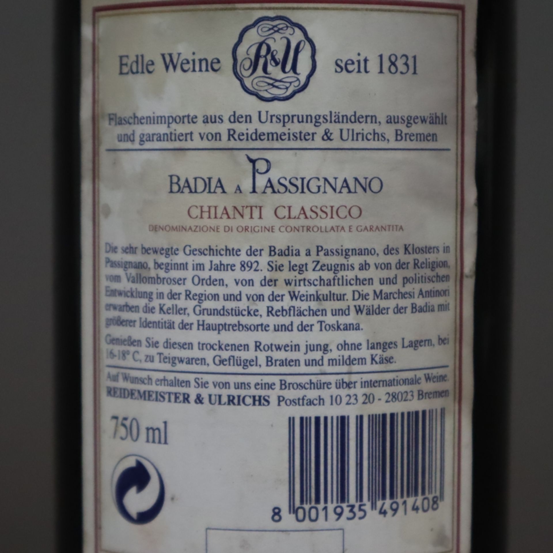 Weinkonvolut - 2 Flaschen, Chianti Classico, Badia a Passignano, Jahrgang 1994 + 1996, 0,7 Liter, E - Bild 5 aus 5