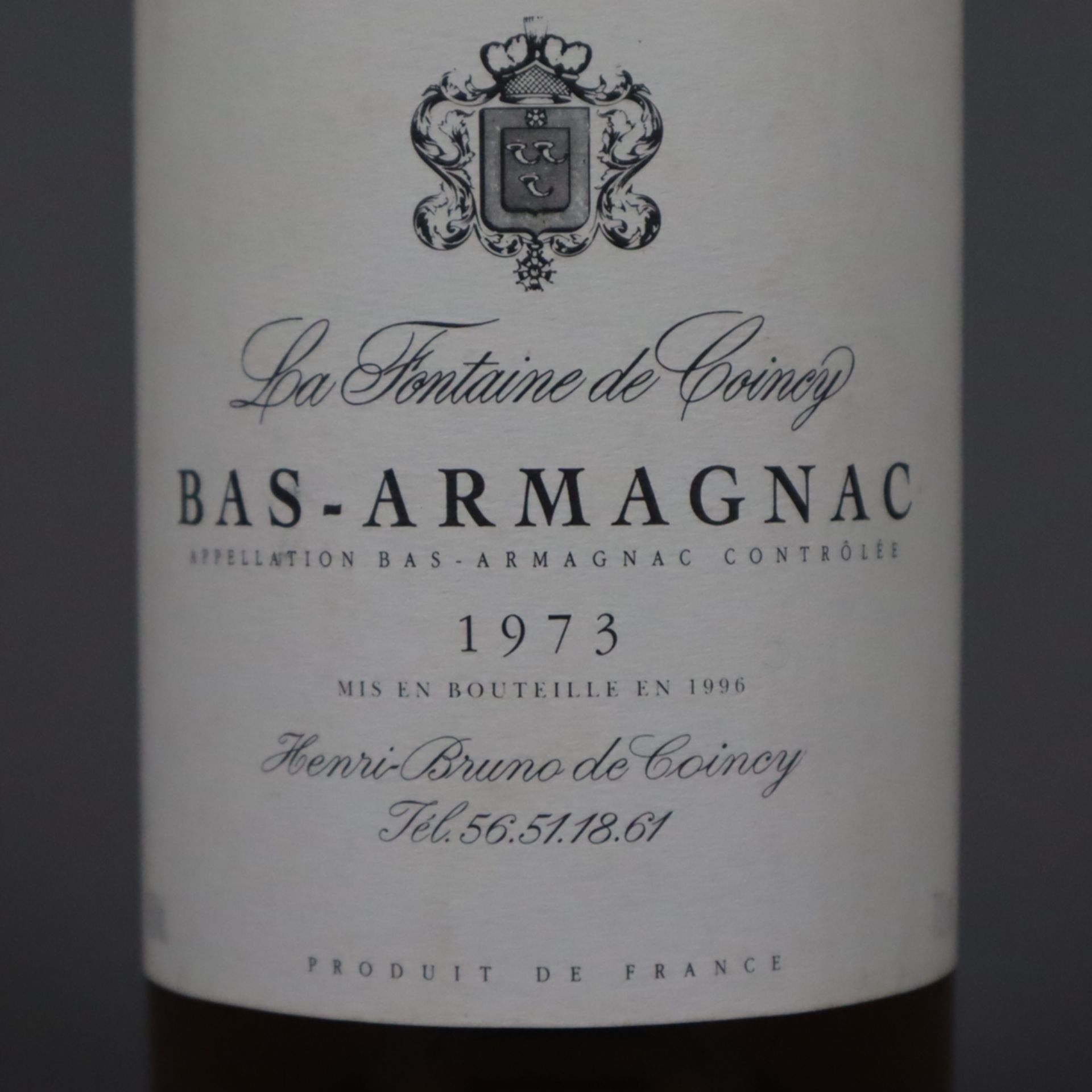 Bas-Armagnac - La Fontaine de Coincy 1973, Abfüllung 1996, Henri-Bruno de Coincy, 0,7 Liter - Bild 3 aus 3