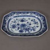 Kleine achteckige Platte - Porzellan, China, Qing-Dynastie, Exportware, unterglasurblaue Malerei im