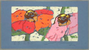 Fußmann, Klaus (*1938 Velbert) - "Rosen rot/lila", Farblinolschnitt, unten rechts signiert, links n