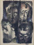 Winkler, Paul G. (1887 -?) - "4 Köpfe", 1969, Tusche/Öl auf Papier, rechts unten signiert und datie