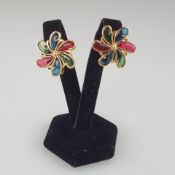 Ein Paar Vintage-Ohrclips- TRIFARI / USA, 1950/60er Jahre, vergoldetes Metall, Blütenform mit trans