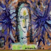 Mirande, Raymond (1932 Bordeaux-1997 Gradignan) - "Visage aux bleuets", Emailmalerei auf Metall, 19