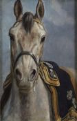 Unbekannte/r Künstler/in (19./20.Jh.) - Pferd mit königlichem Sattel, Öl auf Holz, unsigniert, unte