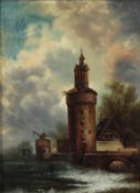 Unbekannte/r Künstler/in - Der Runde Turm von Andernach, Öl auf Platte, unsigniert, rückseitig in F