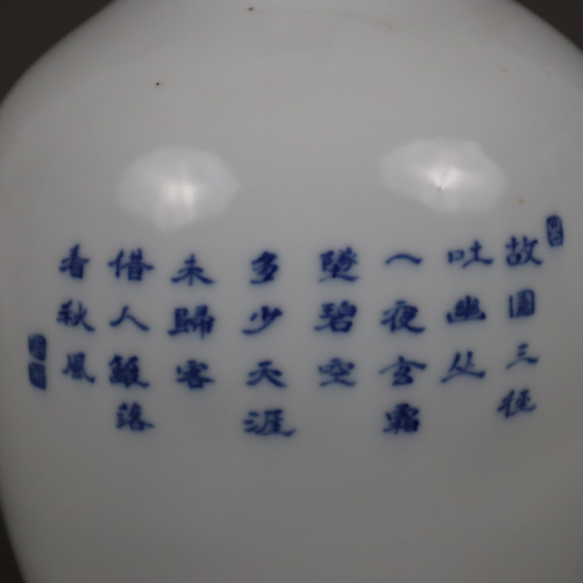 Blau-weiße Vase - China, Porzellan, ovoide Form auf schmalem Standring, in Unterglasurblau bemalt m - Image 9 of 10