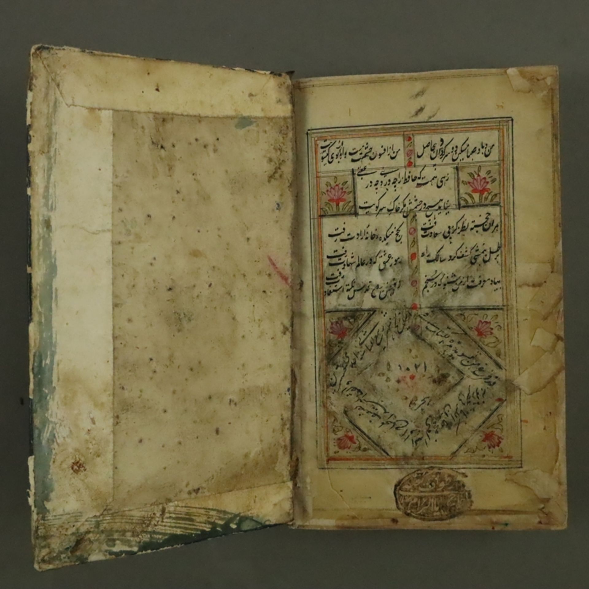 Illuminiertes Gedichtband - Persien, kalligraphische Handschrift auf geglättetem Papier, Leistenrah