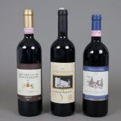 Weinkonvolut - 3 Flaschen, davon 1 Flasche Brunello di Montalcino, Alto di Bruca 2000, 1 Flasche Br