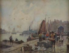 Hornemann, R. - Amsterdamer Hafenszene mit Fischmarkt, Öl auf Leinwand, links unten signiert, ca. 5
