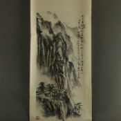 Chinesisches Rollbild - Gebirgslandschaft, Tusche und leichte Farben auf Papier, in chinesischer Ka