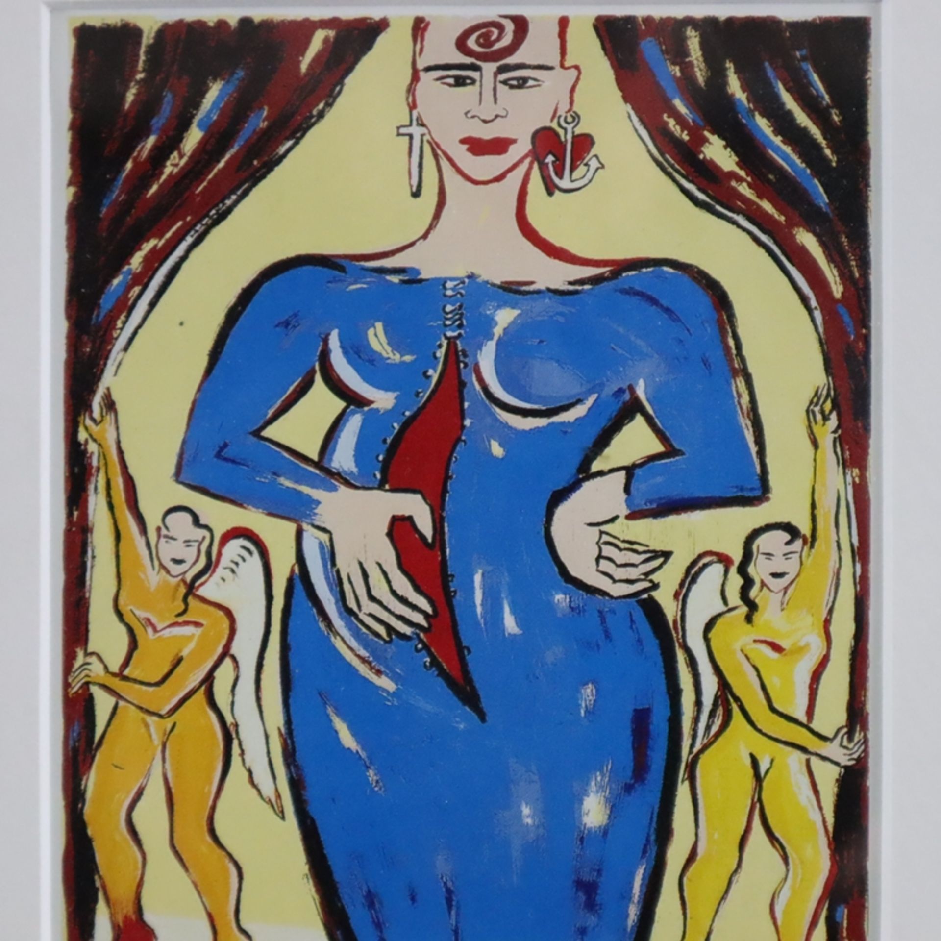 Bach, Elvira (*1951 Neuenhain) - "Für Maodo Sylvester Luis" (1993), handsignierte Kunstpostkarte, M - Bild 3 aus 5