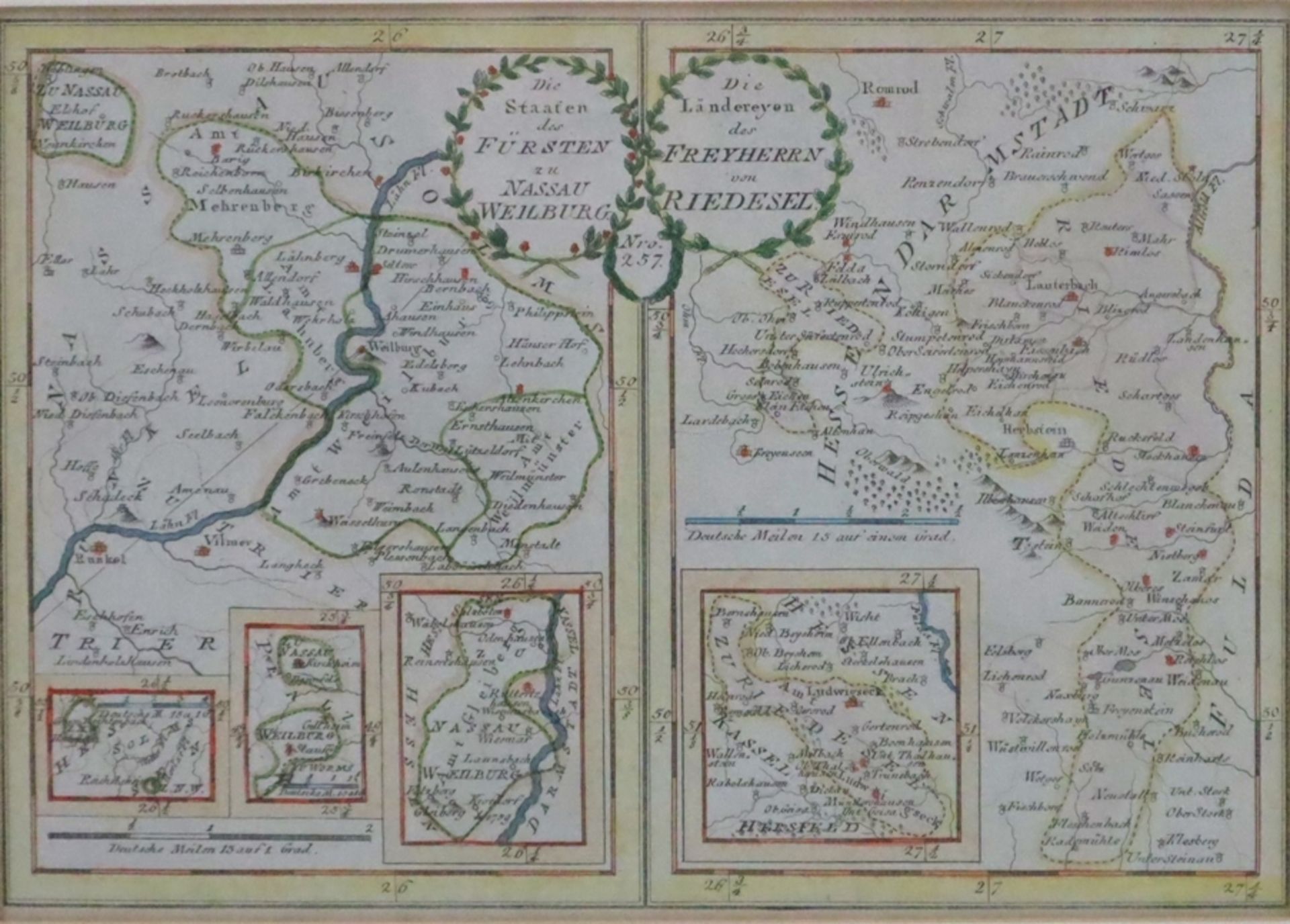 Landkarte - "Die Staaten des Fürsten zu Nassau Weilburg" und "Die Ländereien des Freyherrn von Ried