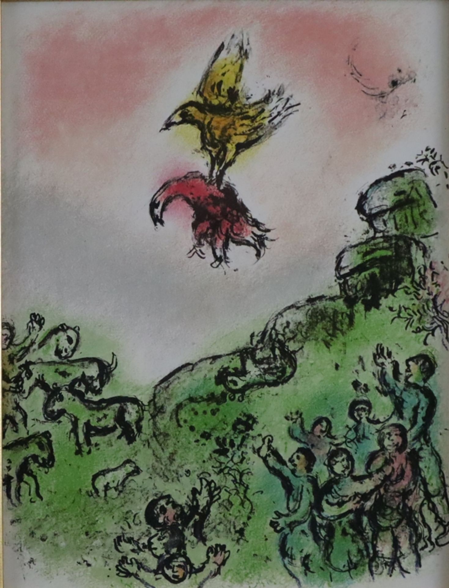 Chagall Marc ((1887-1985) - „Das Vorzeichen“ / „Le présage, L'autour de la colombe“, Farblithografi