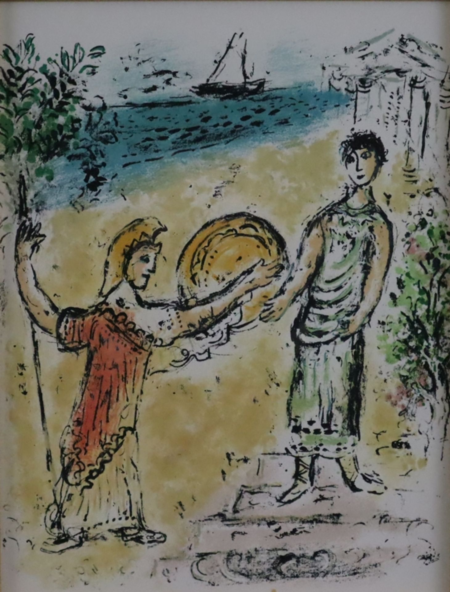 Chagall Marc ((1887-1985) - „Athéna et Télémaque“, Farblithografie aus Homère, L'Odyssée II, überau