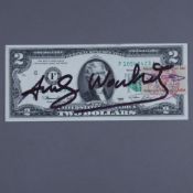 Warhol, Andy (1928 Pittsburgh - 1987 New York, nach) - „Two Dollar Bill“, 2 Dollarnote mit Signatur