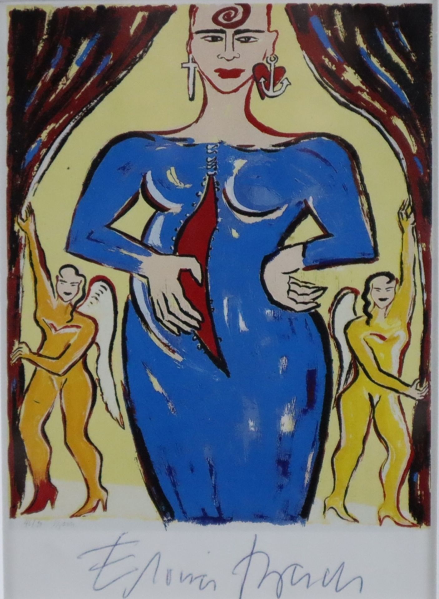 Bach, Elvira (*1951 Neuenhain) - "Für Maodo Sylvester Luis" (1993), handsignierte Kunstpostkarte, M