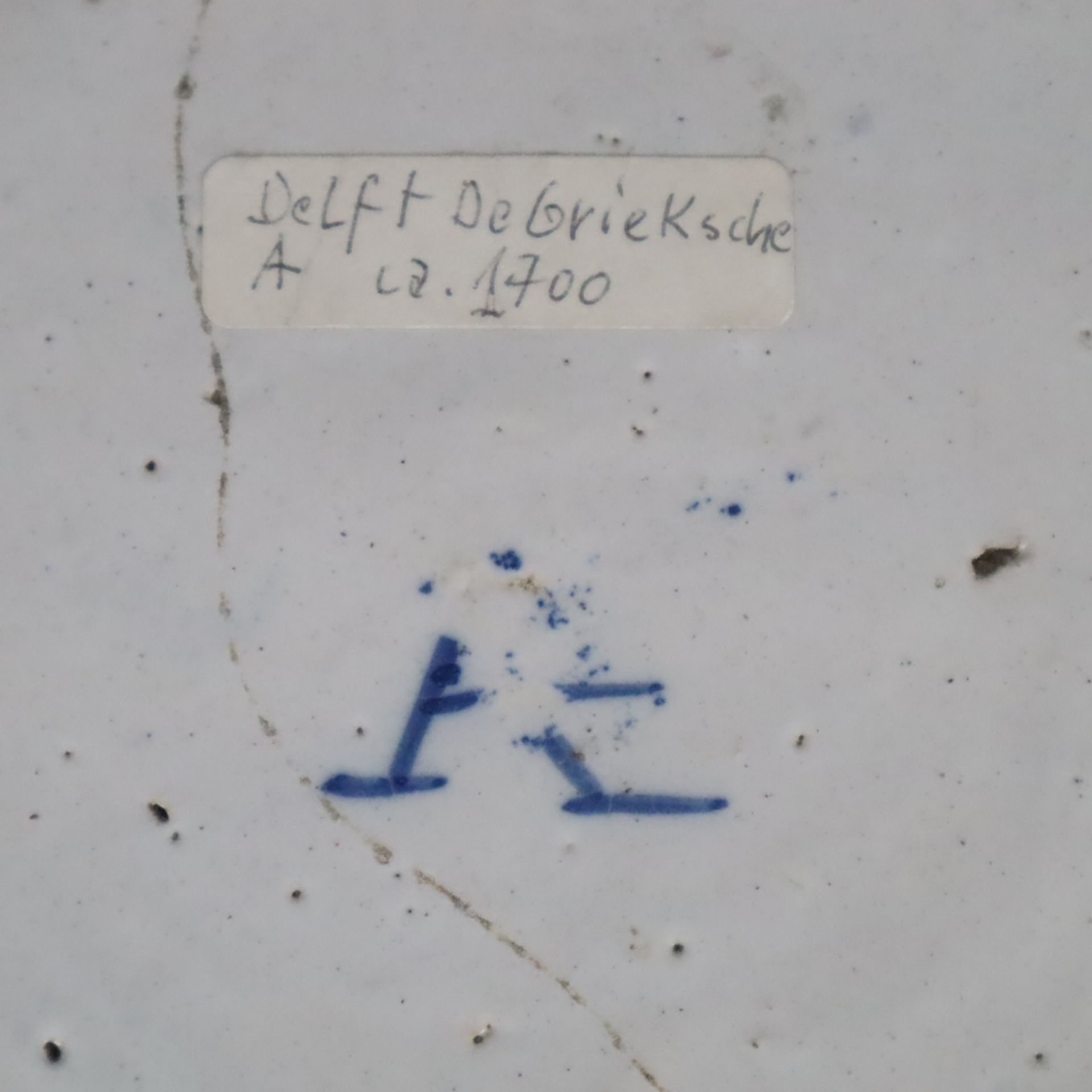 Große Fayence Wandplatte - Delft 18.Jh., runde Platte mit kräftiger Bemalung in Blau, im Spiegel Bl - Image 10 of 10