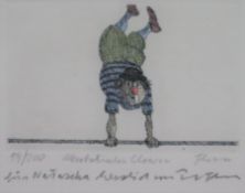 Flora, Paul (1922 Glurns/Glorenza - 2009 Innsbruck) - "Akrobatischer Clown", handkolorierte Radieru