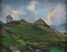 Unbekannte/r Künstler/in (20.Jh.) - Expressive Hügellandschaft, Öl auf Leinwand, unsigniert, ca.21x