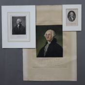 Drei Porträts von George Washington - 19. Jh., 1x Aquatintaradierung, 1x Kupferstich, 1x Stahlstich
