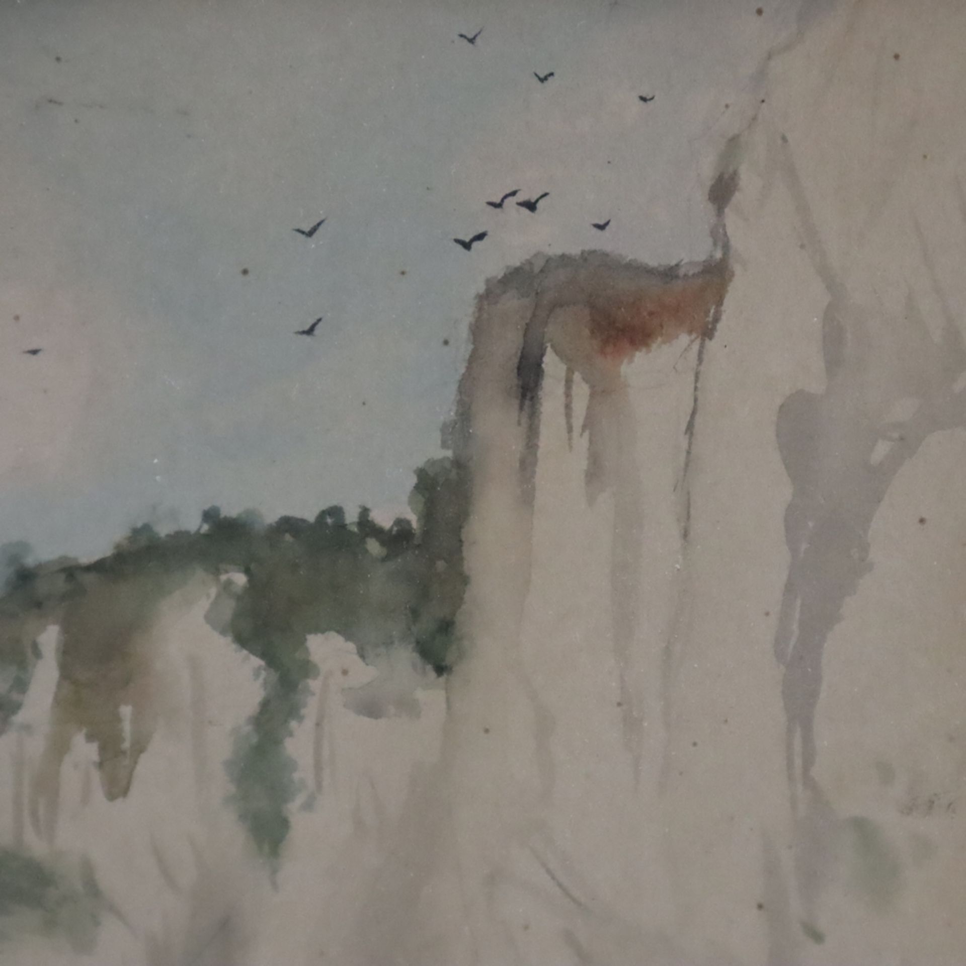 Lefèvre - Bäuerliches Paar am Gewässer unter hoch aufragenden Felsklippen, Aquarell auf Papier, rec - Image 7 of 8