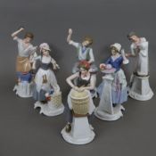 Satz Handwerkerfiguren - 6-tlg, Goebel, Porzellan, polychrom bemalt in Pastelltönen, vollständige S