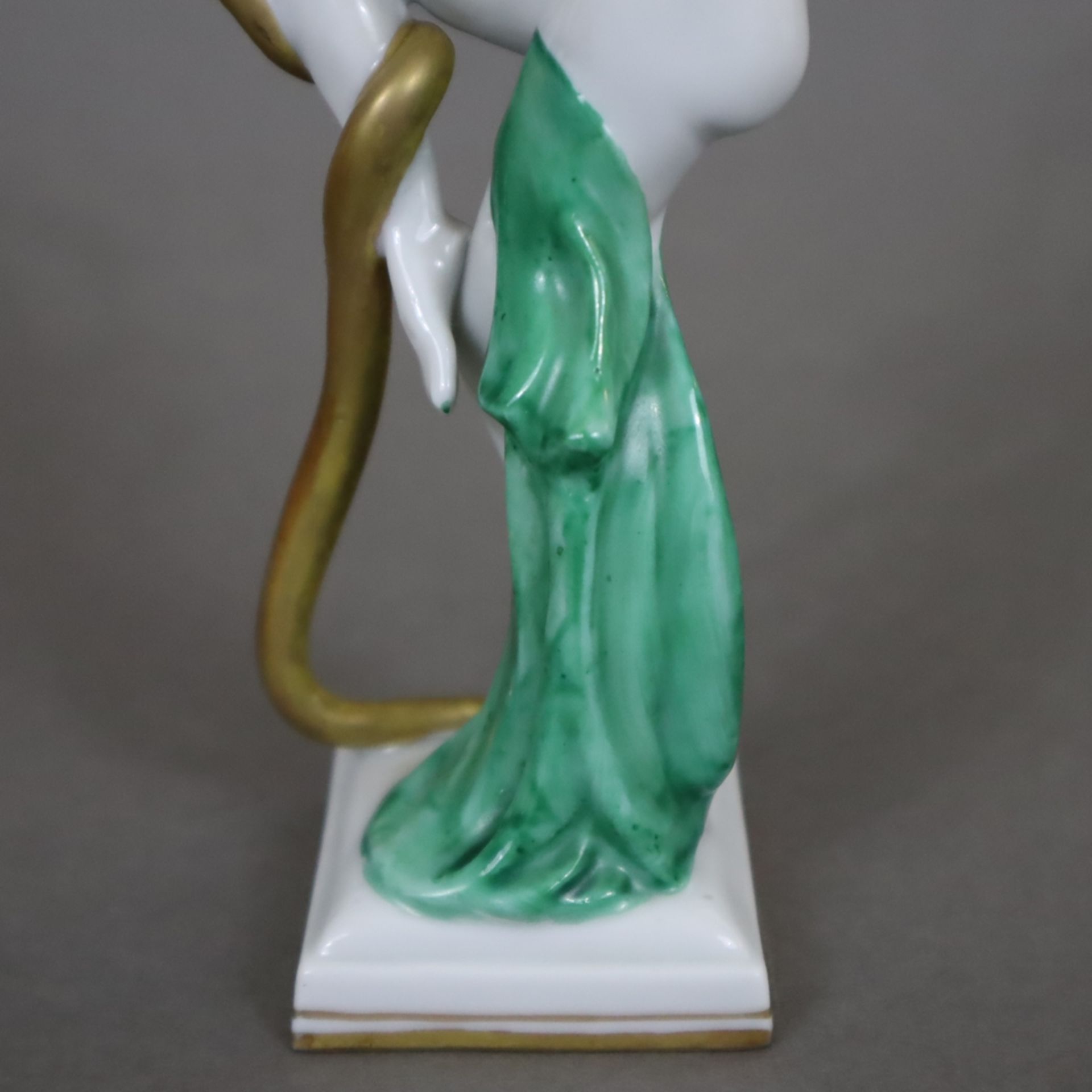 Art-Déco-Figur "Schlangentänzerin" - Galluba und Hoffmann, Ilmenau, Weißporzellan, in Grün und Gold - Image 8 of 9