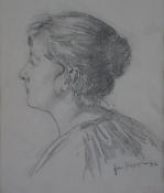 Happ, Jakob (1861 - Frankfurt/M.- 1936) - Portrait einer jungen Frau im Profil, Bleistiftzeichnung,