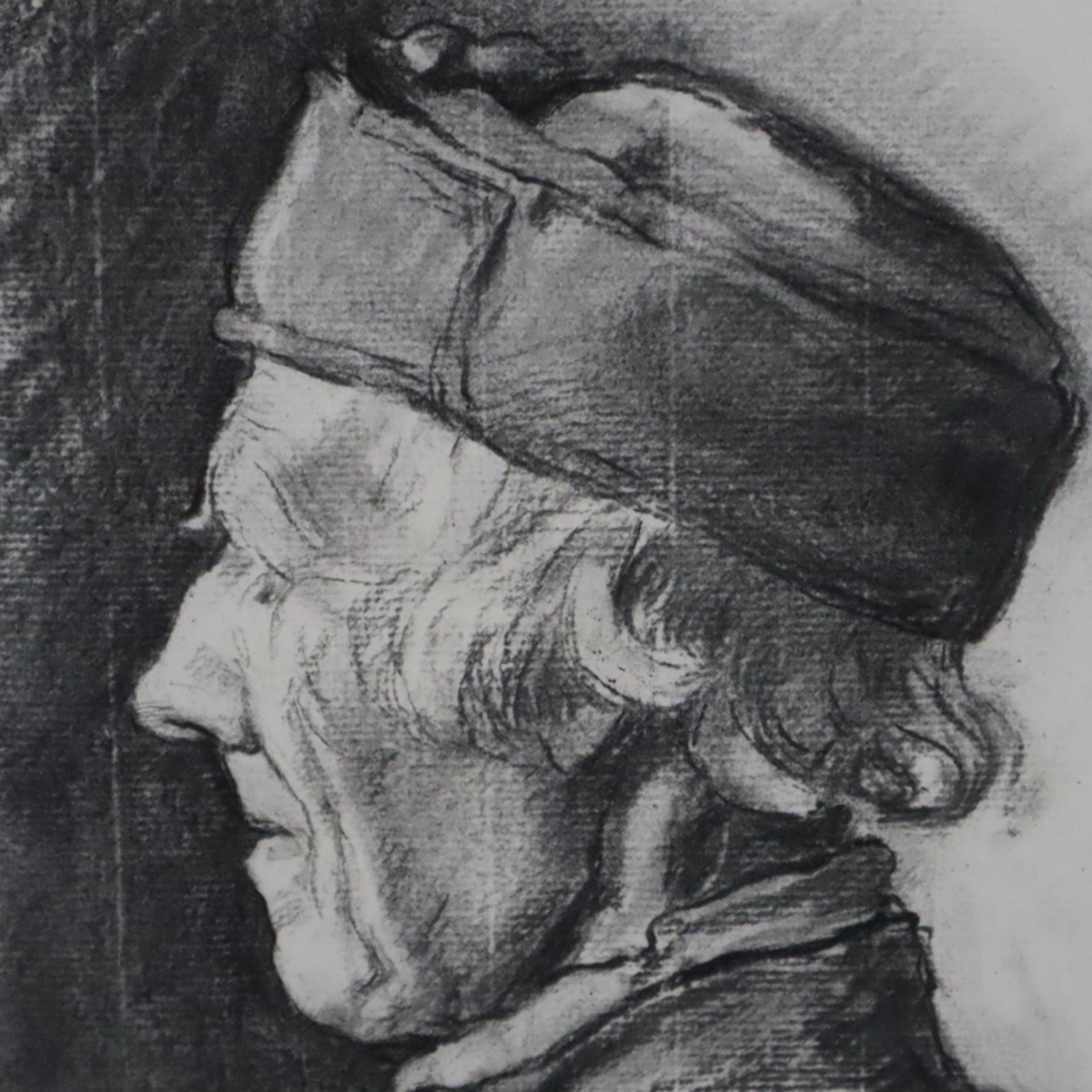 Happ, Jakob (1861 - Frankfurt/M.- 1936) - Profilbild eines hessischen Bauern, Kohlezeichnung, im Pa - Image 4 of 5