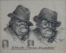 Hümrich (20.Jh.) - "Echte, alte "Meenzer Schoppenstecher", 1978, Kohlezeichnung, unten rechts signi