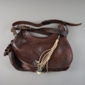 Jagdtasche mit Nicker - um 1920, braunes Leder, zum Umhängen, Patronenfächer, Seitentasche für die 