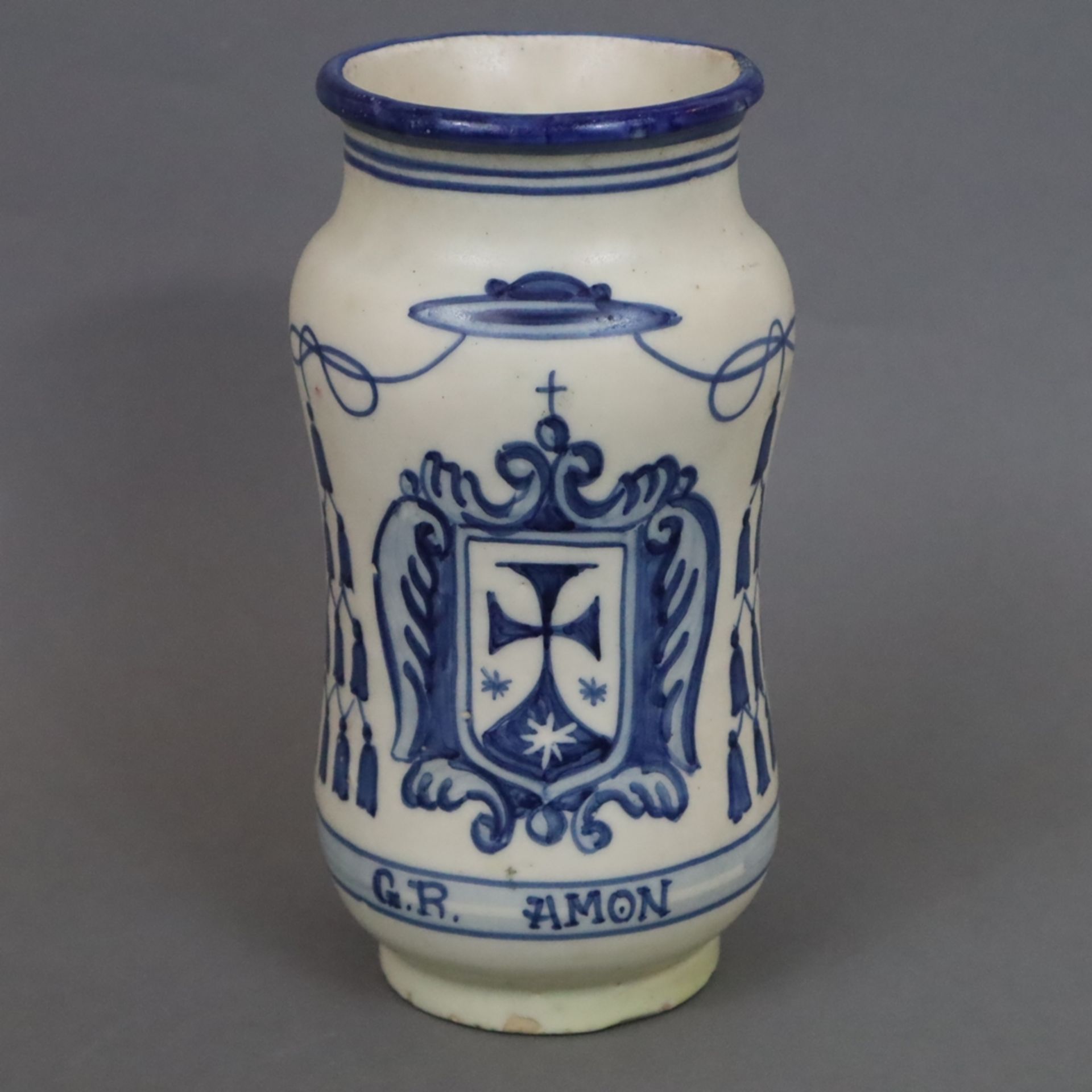 Ein Paar Apothekengefäße / Albarelli - Majolika, Talavera, S.Timoneda, schlanke Zylinderform mit mi - Image 5 of 7