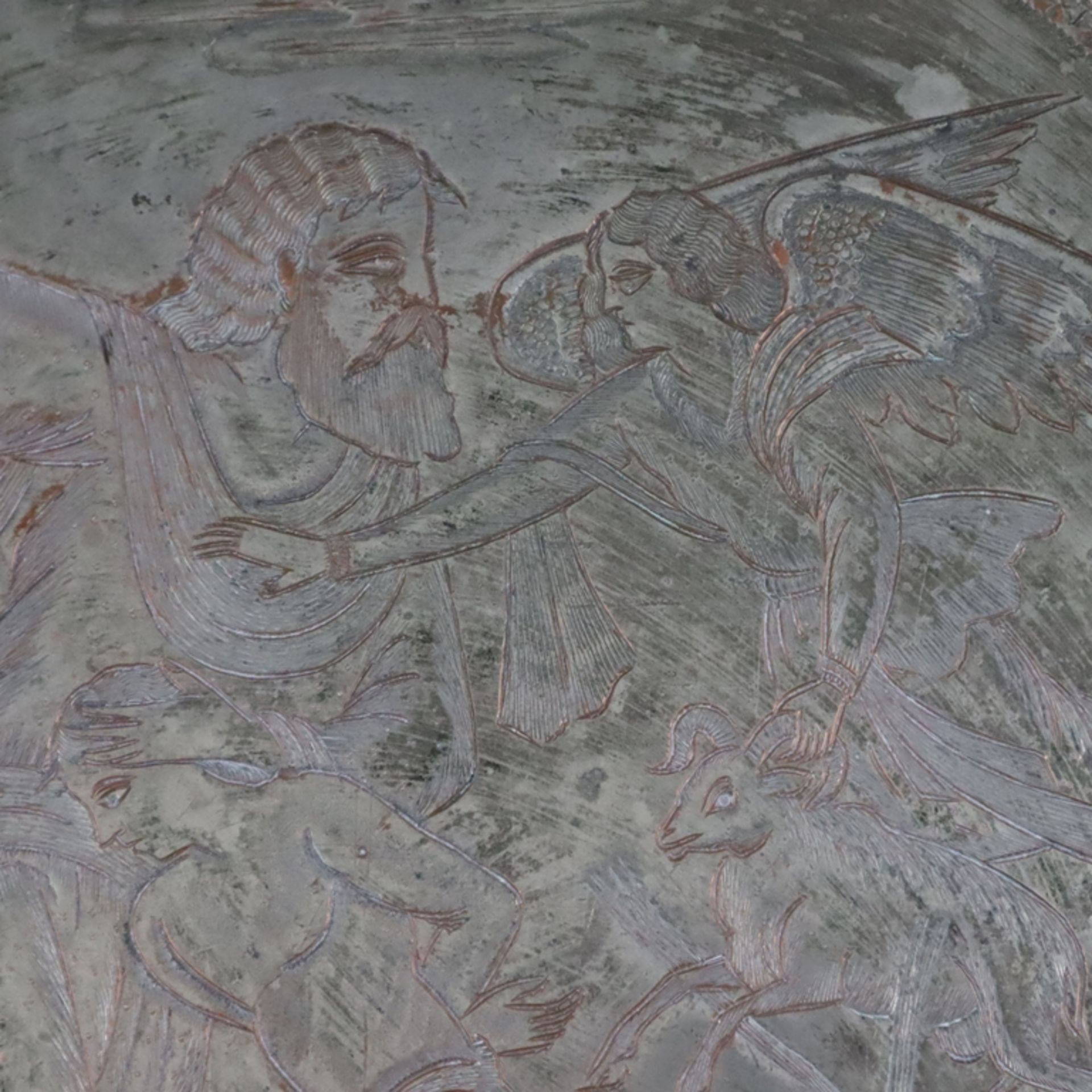 Zierteller - Judaika, Kupfer, im Spiegel Reliefszene “Die Opferung Isaaks” nach dem Gemälde von Jul - Bild 2 aus 13