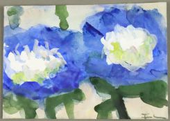 Fußmann, Klaus (*1938 Velbert) - "Anemonen, blau", Aquarell/Gouache, unten rechts signiert, Blattma